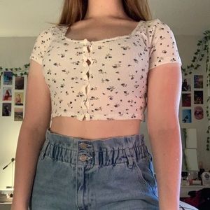 white cropped floral shirt